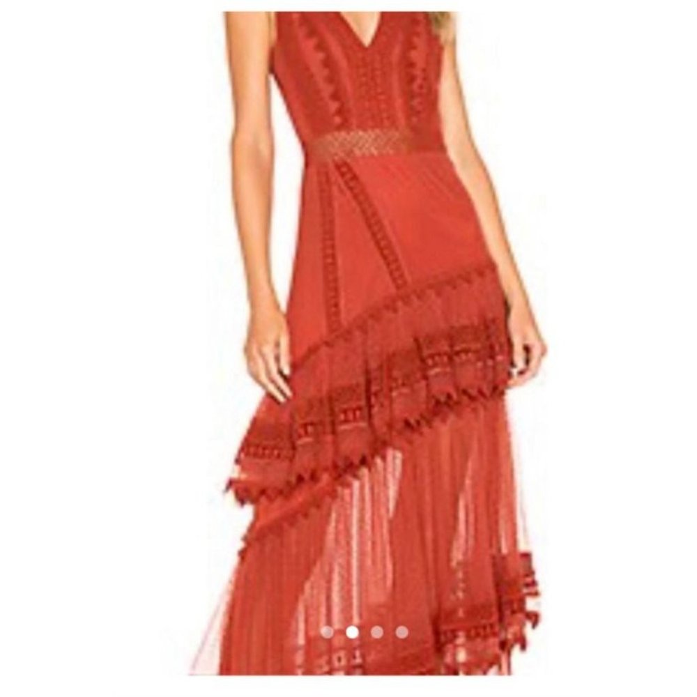 House of Harlow Sheer Tiered Maxi Dress M Medium Burnt Orange Festival - Picture 7 of 15
